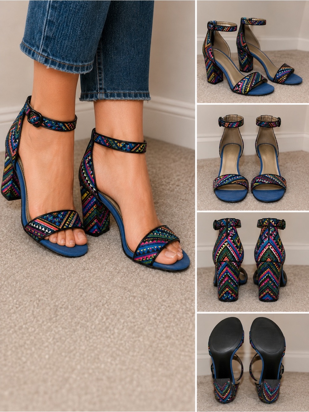 Limelight Multicolor Aztec Block Heel Sandals Women’s Size 9 Boho Festival